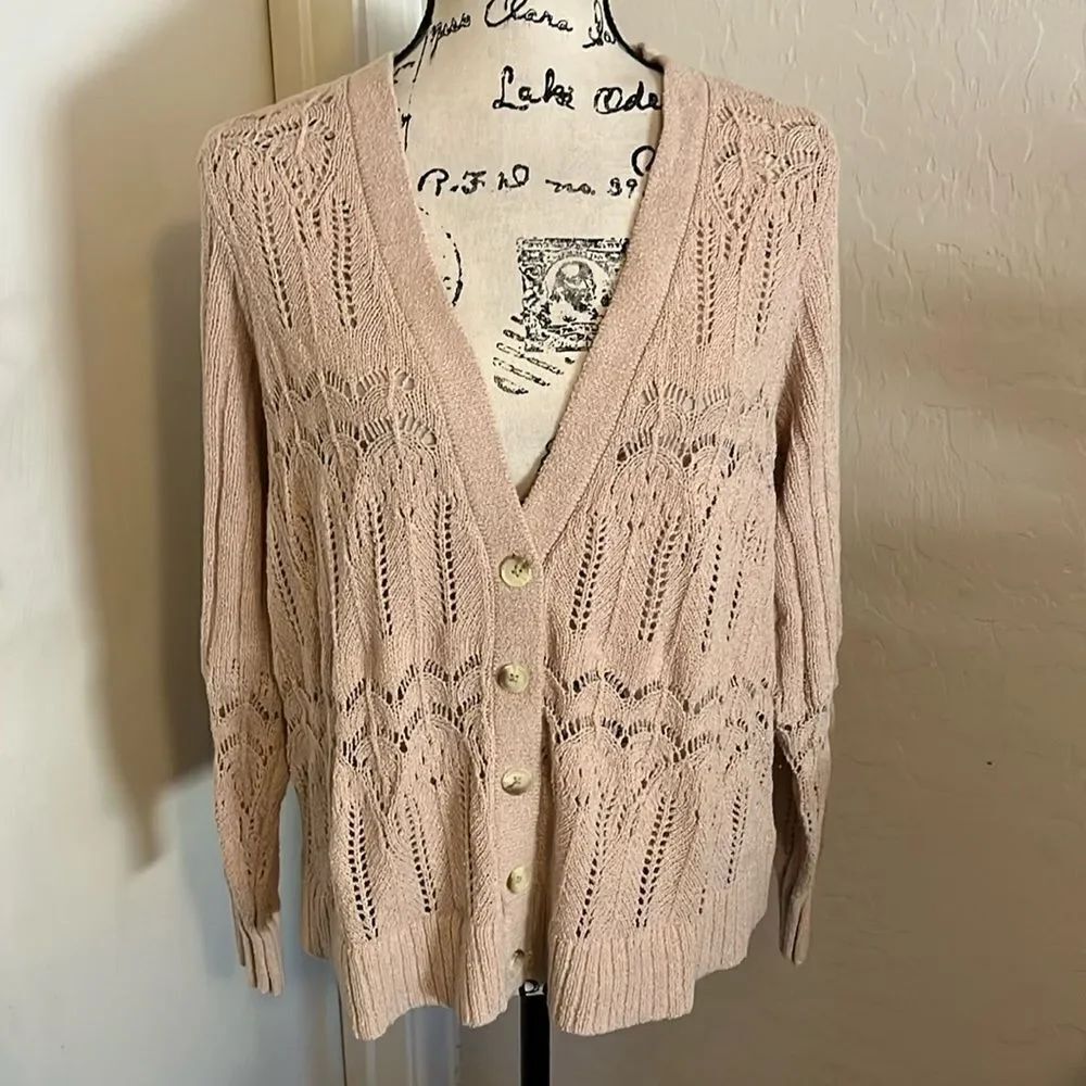 Torrid Pointelle Cropped Cardigan V-Neck Beige Sweater Contemporary Feminine